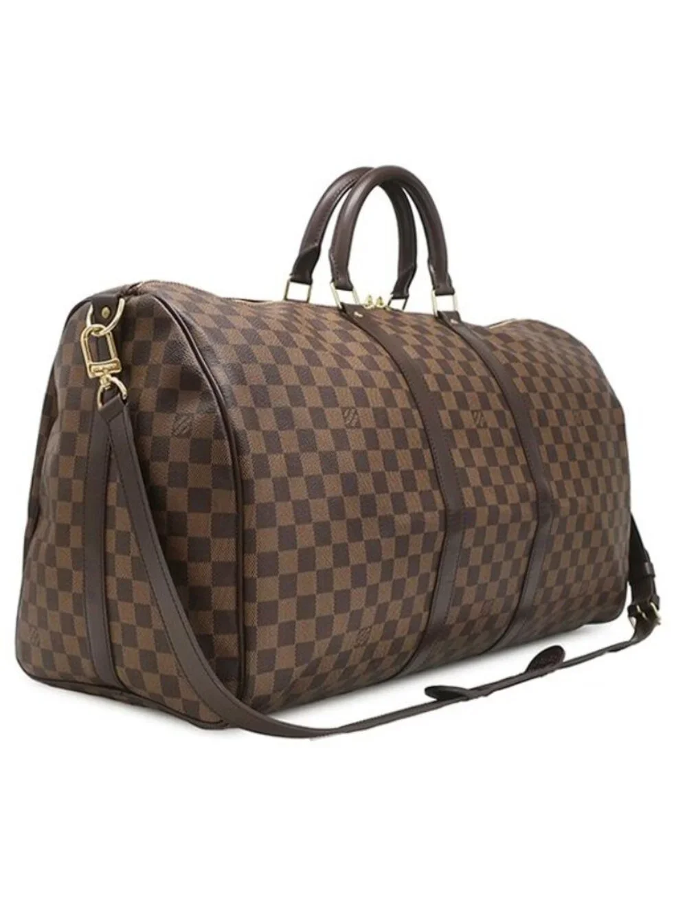 Louis Vuitton Boston Bag Keepall Bandouliere 55 Damier Canvas Ebene Gold Brown